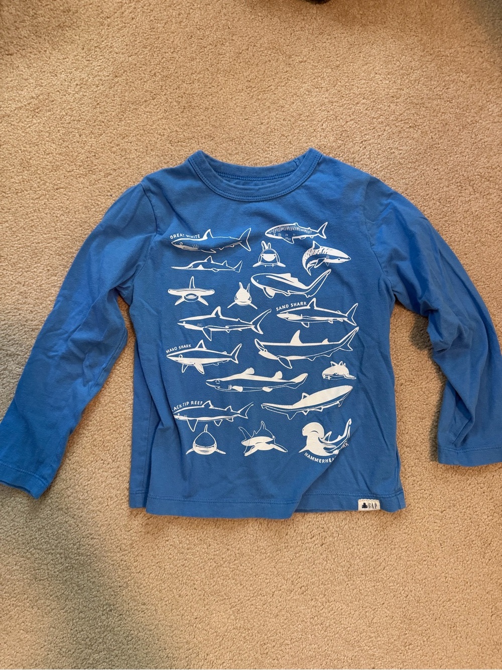 GAP Blue Long-Sleeve Shark Print Tee